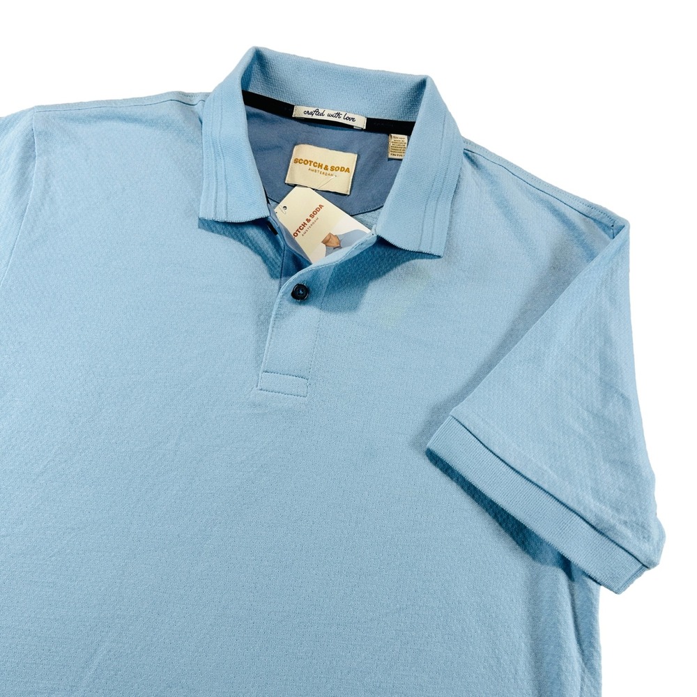 NEW Scotch & Soda Polo Shirt Mens Small Blue Casual Short Sleeve Pique 1469-1225